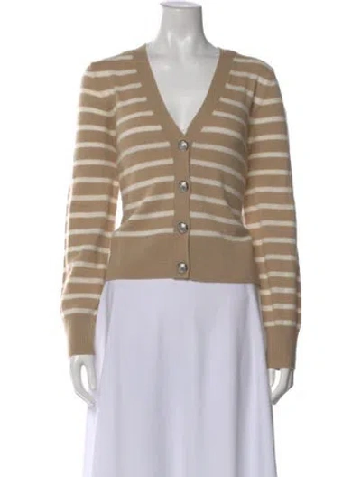 Pre-owned Veronica Beard Striped V-neck Sweater In White