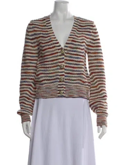 Pre-owned Veronica Beard Striped V-neck Sweater In White
