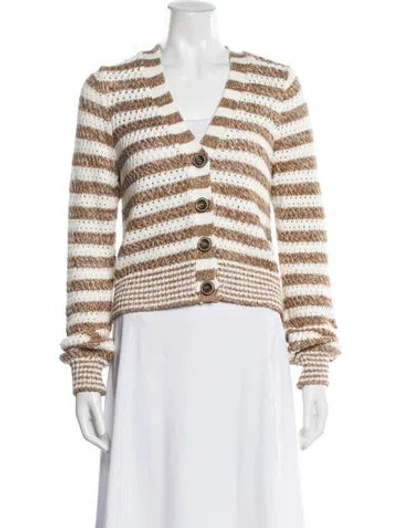 Pre-owned Veronica Beard Striped V-neck Sweater In White