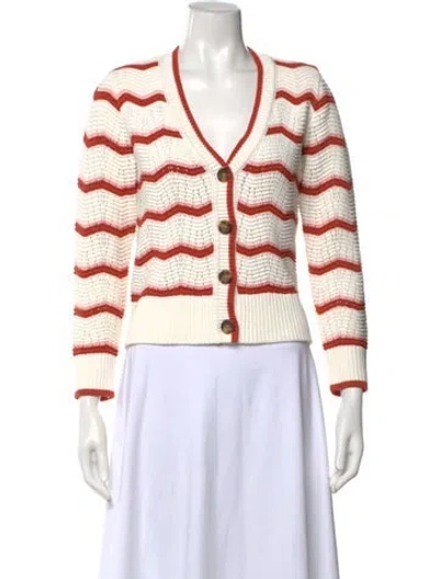Pre-owned Veronica Beard Striped V-neck Sweater In White