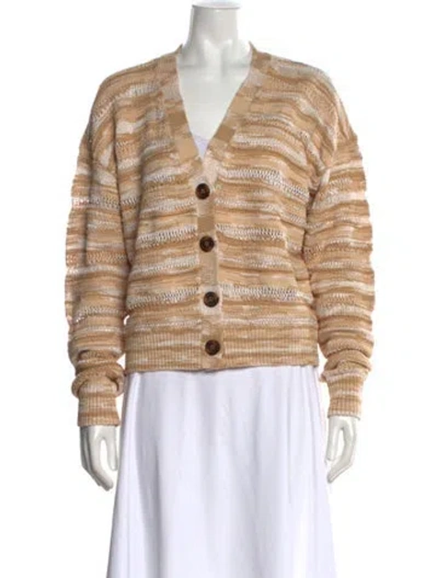 Pre-owned Veronica Beard Striped V-neck Sweater In White