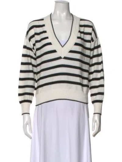 Pre-owned Veronica Beard Striped V-neck Sweater In White