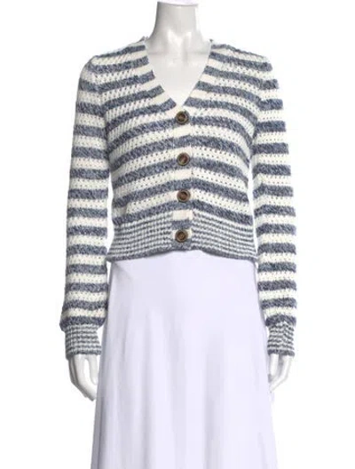 Pre-owned Veronica Beard Striped V-neck Sweater In White
