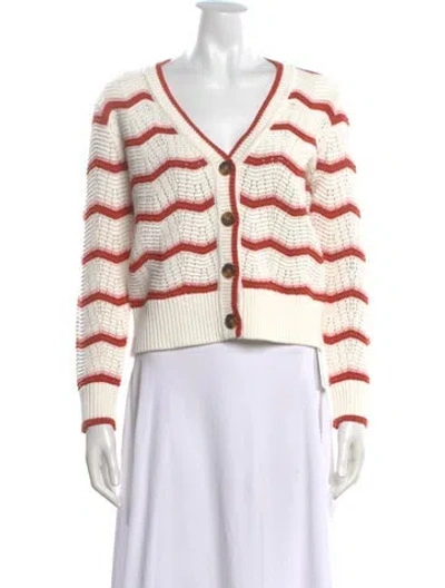 Pre-owned Veronica Beard Striped V-neck Sweater In White