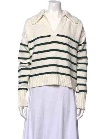Pre-owned Veronica Beard Striped V-neck Sweater In White