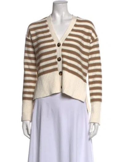 Pre-owned Veronica Beard Striped V-neck Sweater In White