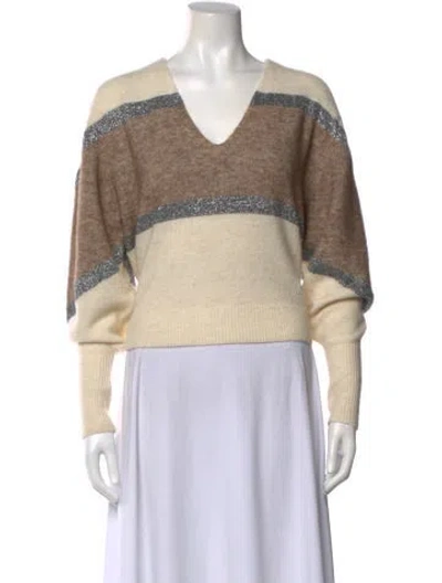 Pre-owned Veronica Beard Striped V-neck Sweatshirt In Metallic/neutrals