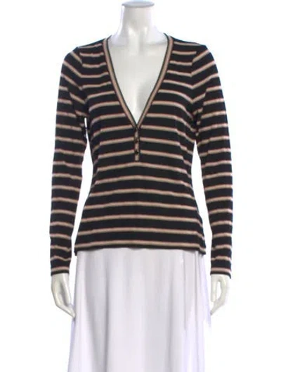 Pre-owned Veronica Beard Striped V-neck Top In Black