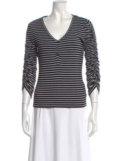 Pre-owned Veronica Beard Striped V-neck Top In Black