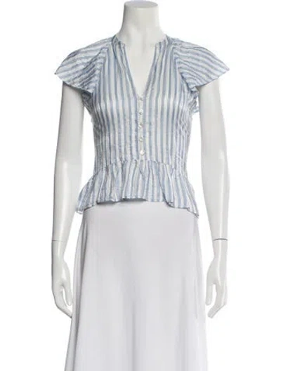 Pre-owned Veronica Beard Striped V-neck Top In Blue