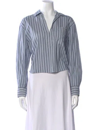 Pre-owned Veronica Beard Striped V-neck Top In Blue