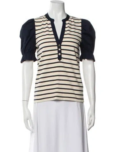 Pre-owned Veronica Beard Striped V-neck Top In Blue