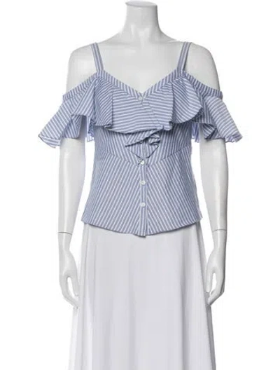 Pre-owned Veronica Beard Striped V-neck Top In Blue