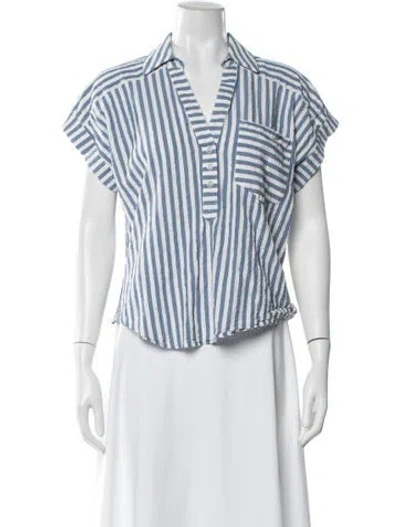 Pre-owned Veronica Beard Striped V-neck Top In Blue