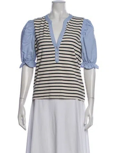 Pre-owned Veronica Beard Striped V-neck Top In Blue