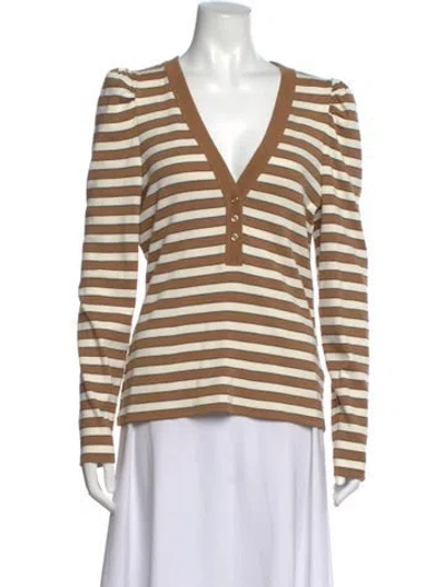 Pre-owned Veronica Beard Striped V-neck Top In Brown