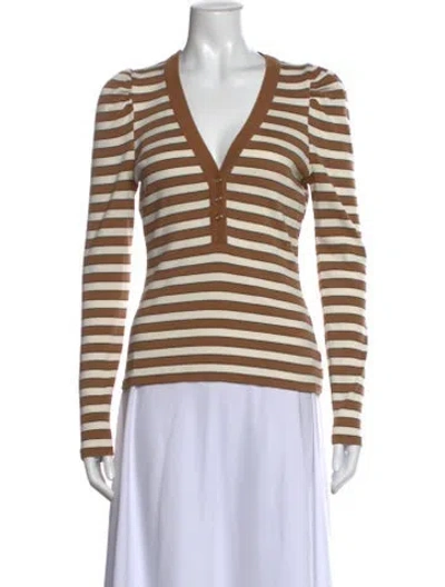 Pre-owned Veronica Beard Striped V-neck Top In Brown