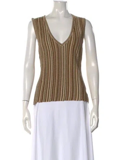 Pre-owned Veronica Beard Striped V-neck Top In Brown
