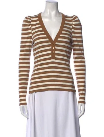Pre-owned Veronica Beard Striped V-neck Top In Brown