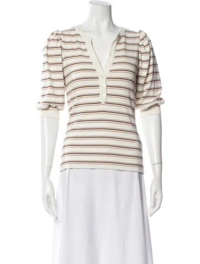 Pre-owned Veronica Beard Striped V-neck Top In Neutral