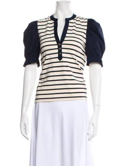 Pre-owned Veronica Beard Striped V-neck Top In Neutral