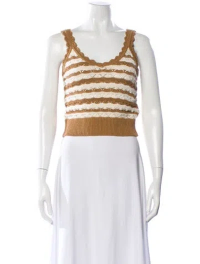 Pre-owned Veronica Beard Striped V-neck Top In Neutral