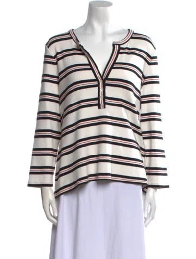 Pre-owned Veronica Beard Striped V-neck Top In Neutral