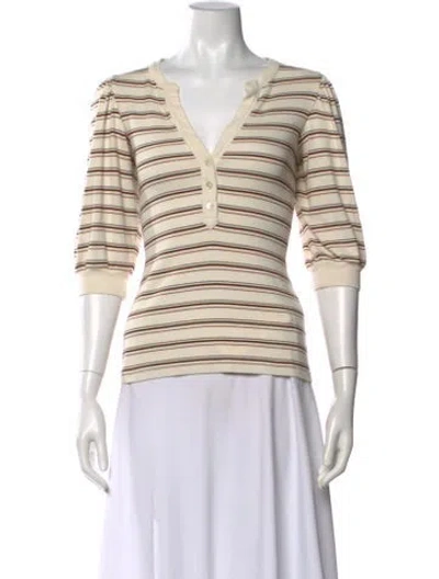 Pre-owned Veronica Beard Striped V-neck Top In Neutral