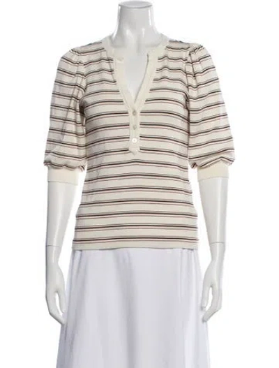 Pre-owned Veronica Beard Striped V-neck Top In Neutral