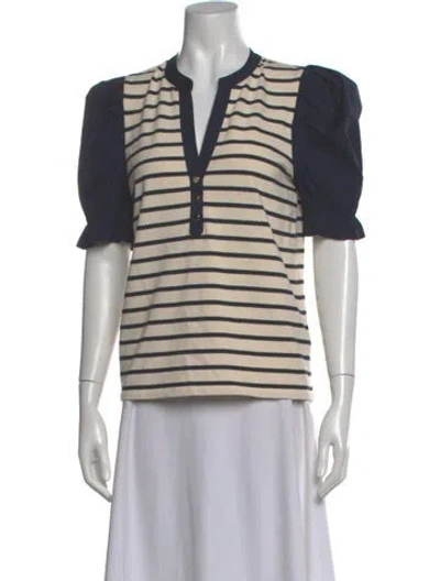 Pre-owned Veronica Beard Striped V-neck Top In Neutral