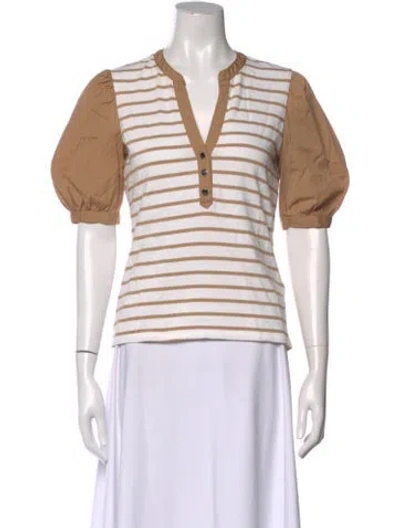 Pre-owned Veronica Beard Striped V-neck Top In Neutral