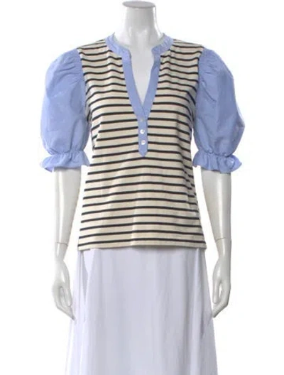 Pre-owned Veronica Beard Striped V-neck Top In Neutral