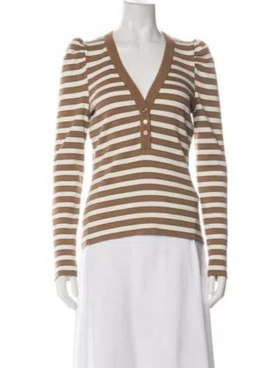 Pre-owned Veronica Beard Striped V-neck Top In Neutral