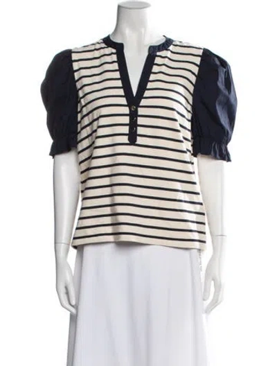 Pre-owned Veronica Beard Striped V-neck Top In Neutral