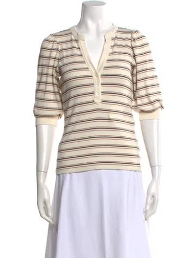 Pre-owned Veronica Beard Striped V-neck Top In Neutral