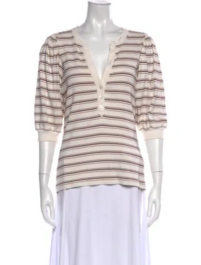 Pre-owned Veronica Beard Striped V-neck Top In Neutral