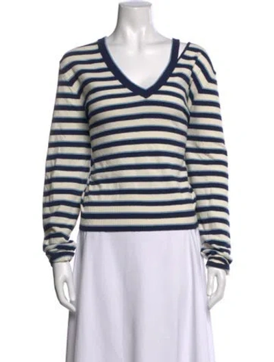 Pre-owned Veronica Beard Striped V-neck Top W/ Tags In Black