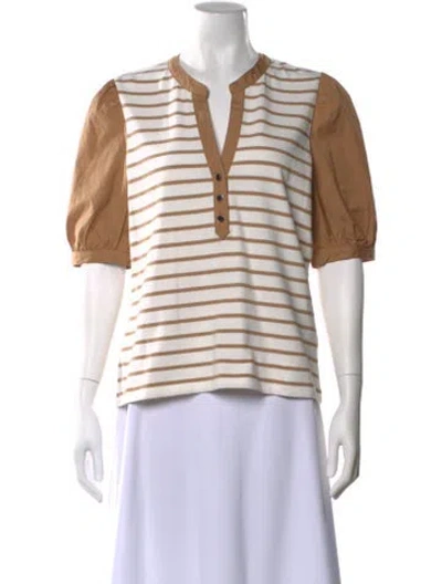 Pre-owned Veronica Beard Striped V-neck Top W/ Tags In Neutral