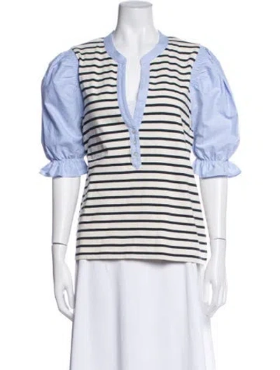 Pre-owned Veronica Beard Striped V-neck Top W/ Tags In White