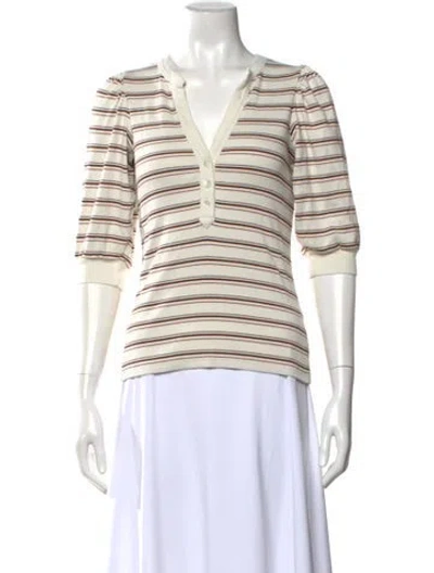 Pre-owned Veronica Beard Striped V-neck Top In White