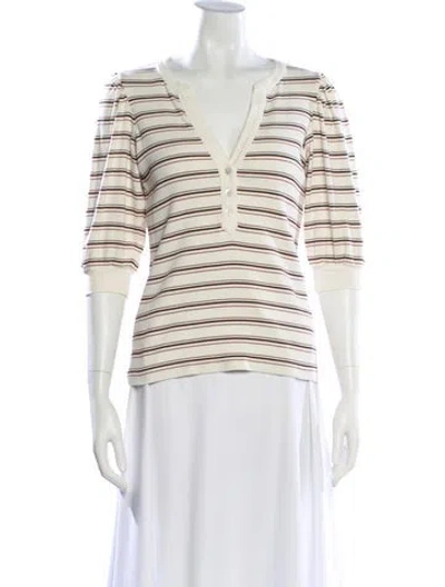 Pre-owned Veronica Beard Striped V-neck Top In White