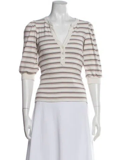 Pre-owned Veronica Beard Striped V-neck Top In White