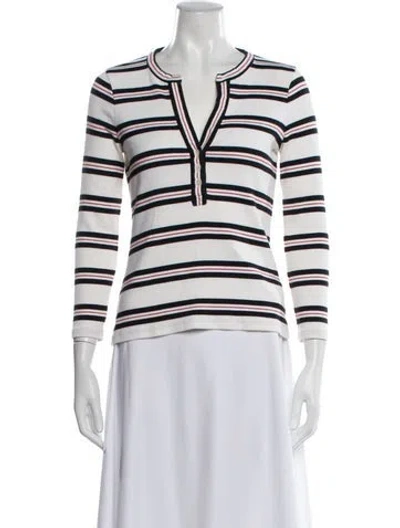 Pre-owned Veronica Beard Striped V-neck Top In White
