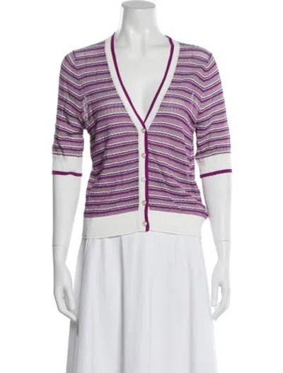 Pre-owned Veronica Beard Striped V-neck Top In White