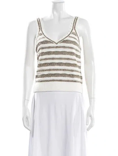 Pre-owned Veronica Beard Striped V-neck Top In White