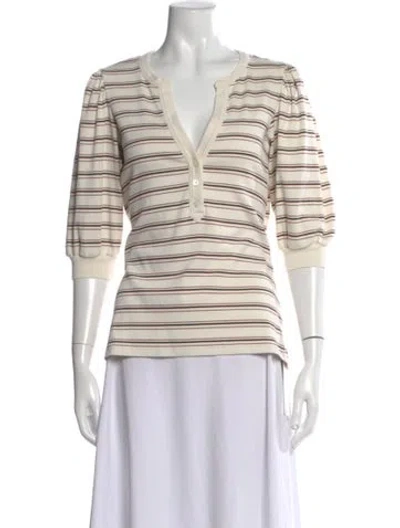Pre-owned Veronica Beard Striped V-neck Top In White