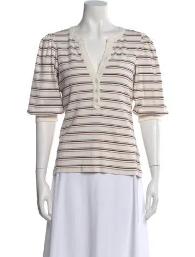 Pre-owned Veronica Beard Striped V-neck Top In White