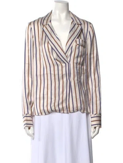 Pre-owned Veronica Beard Striped V-neck Top In White