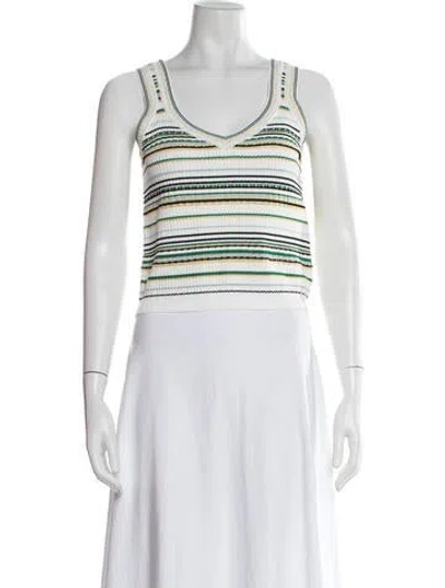 Pre-owned Veronica Beard Striped V-neck Top In White