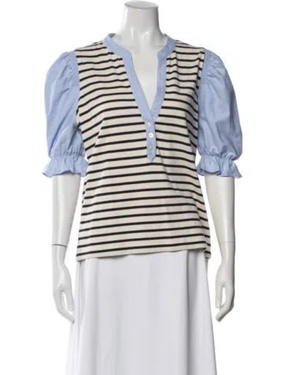 Pre-owned Veronica Beard Striped V-neck Top In White